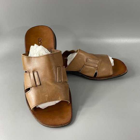 Ecco Men\'s Tan Leather Slide Sandals Size 43